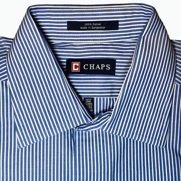 Chaps Other - Chaps by Ralph Lauren Striped Easy Care Poplin Dress Shirt in Blue/White Men’s M